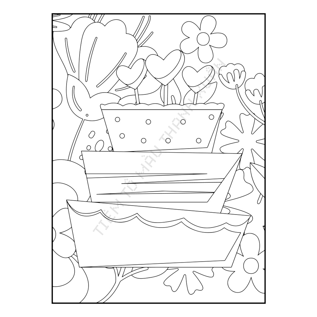 Set 50 Tờ Tranh Tô Màu Hình Bánh Ngọt Tô Màu Sáp, Màu Chì - Tiệm Tô Màu Thanh Xuân