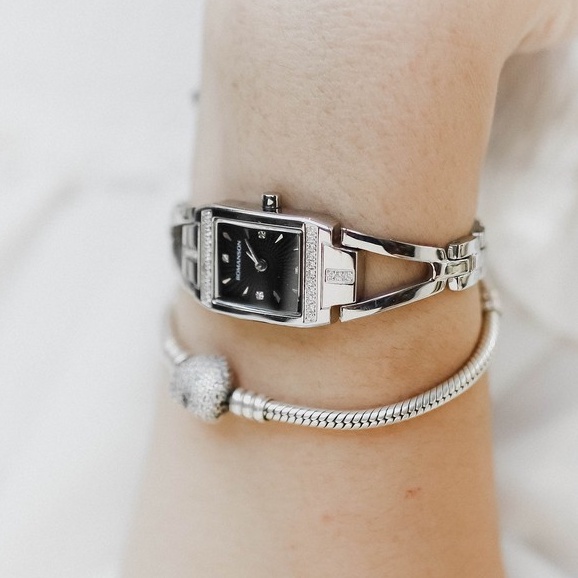 Đồng hồ Romanson Watch RM2651QLWBK nữ mặt nhỏ đính đá kính Sapphire chống xước dây thép chống nước cao cấp chính hãng