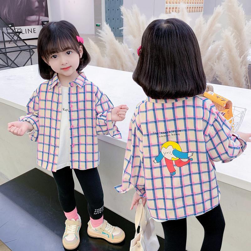 [Babycat] Hàng Có Sẵn Áo Sơ Mi Caro Tay Dài Phong Cách Hàn Quốc Nhật Bản Mới Cho Bé Gái