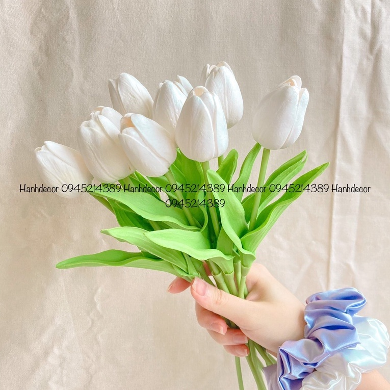 Hoa Tulip PU hàng cao cấp giống thật 99% có sẵn, bông tulip nhân tạo để bàn, phụ kiện chụp ảnh trang trí HANHDECOR