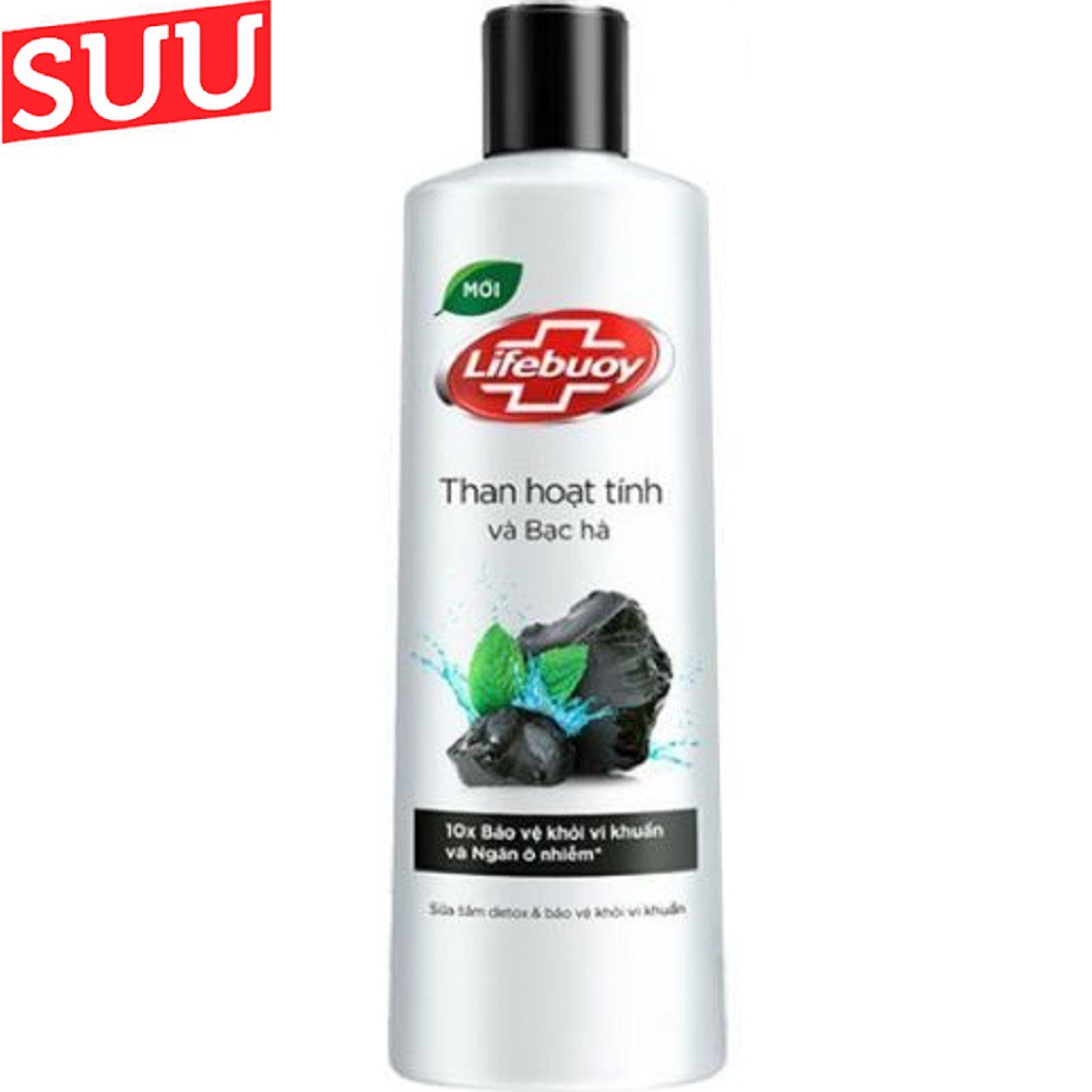 Sữa tắm Detox bảo vệ khỏi vi khuẩn Lifebuoy than hoạt tính và bạc hà 200ml suu.shop cam kết 100% chính hãng