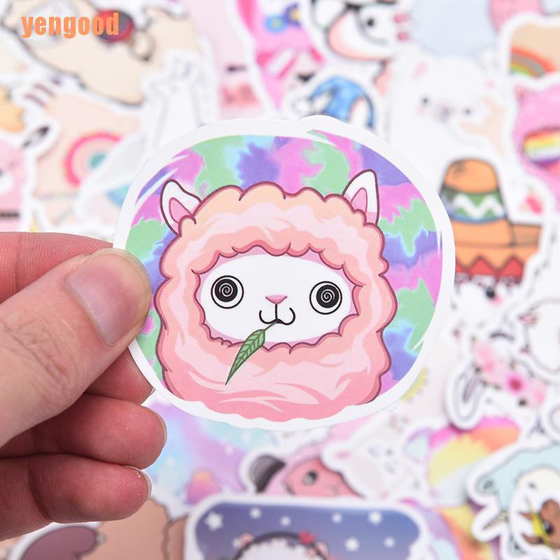 Bộ 50 miếng dán trang trí laptop vali hình lạc đà Alpaca dễ thương