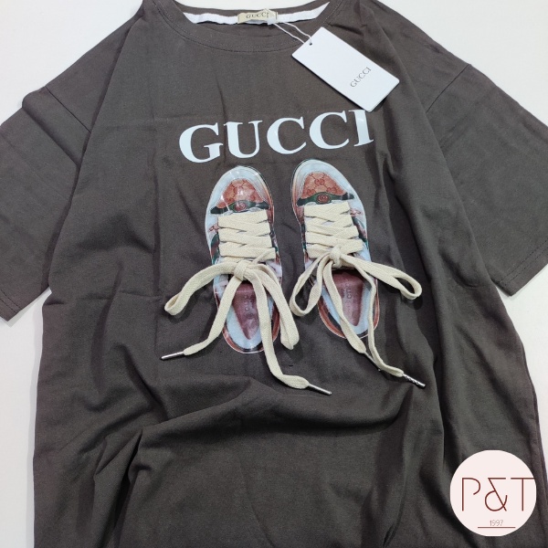 Áo Phông Nữ Chất Cotton Dày Dặn Hình Đôi Giày Dáng Rộng