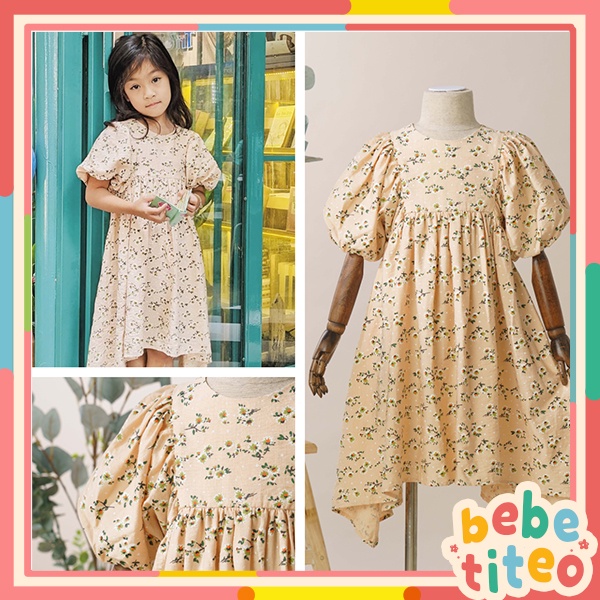 Váy Bé Gái Thiết Kế Janet Họa Tiết Hoa Tay Phồng Cổ Điển BEBAE KIDSWEAR