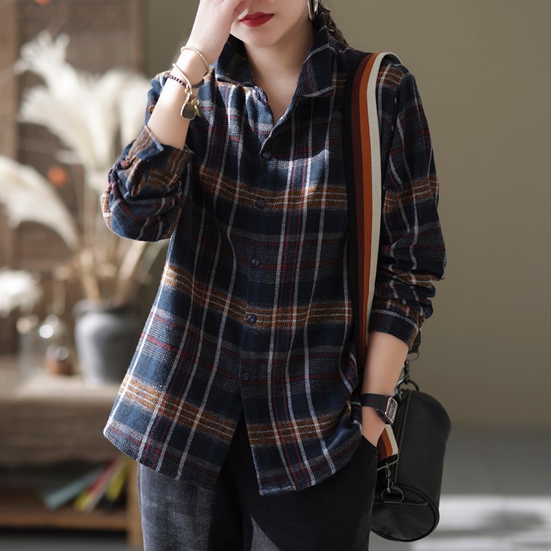 Áo Sơ Mi Tay Dài Kẻ Sọc Ca Rô Cổ Bẻ Thương Hiệu Nước Ý Hàng Ngoại Thương Thương Hiệu Nước Ý Dành Cho Bạn Nữ