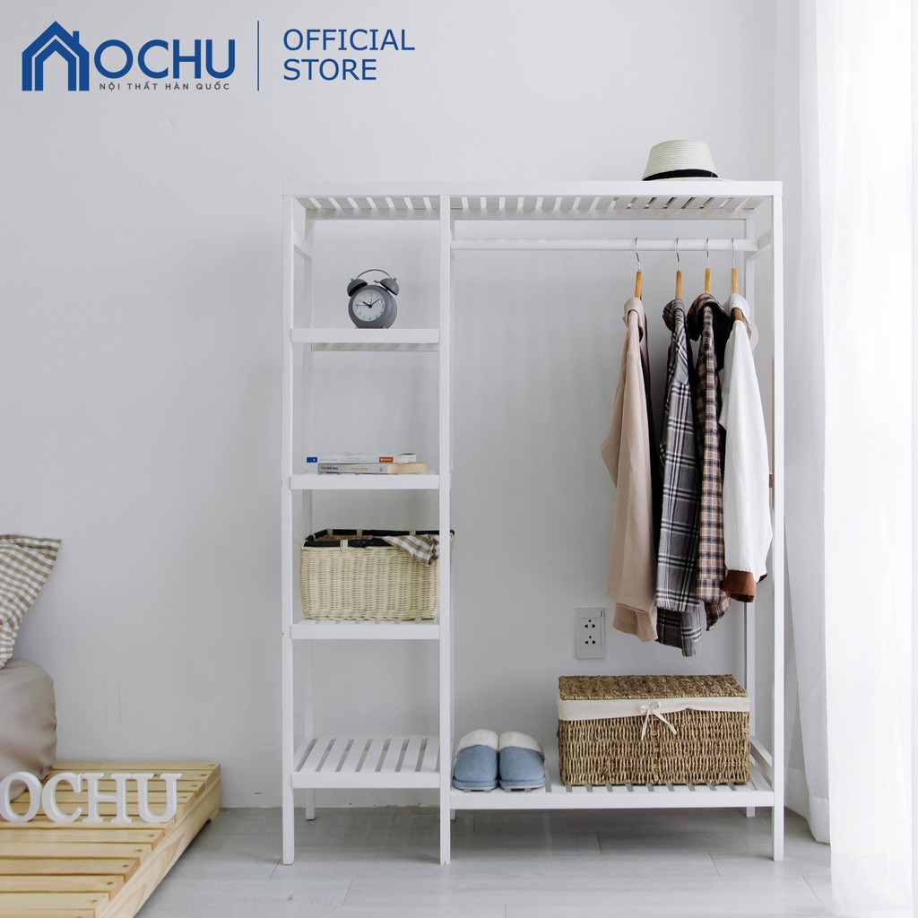 Kệ Treo Quần Áo OCHU Khung Gỗ Thông 2 Ngăn - Double Hanger - White