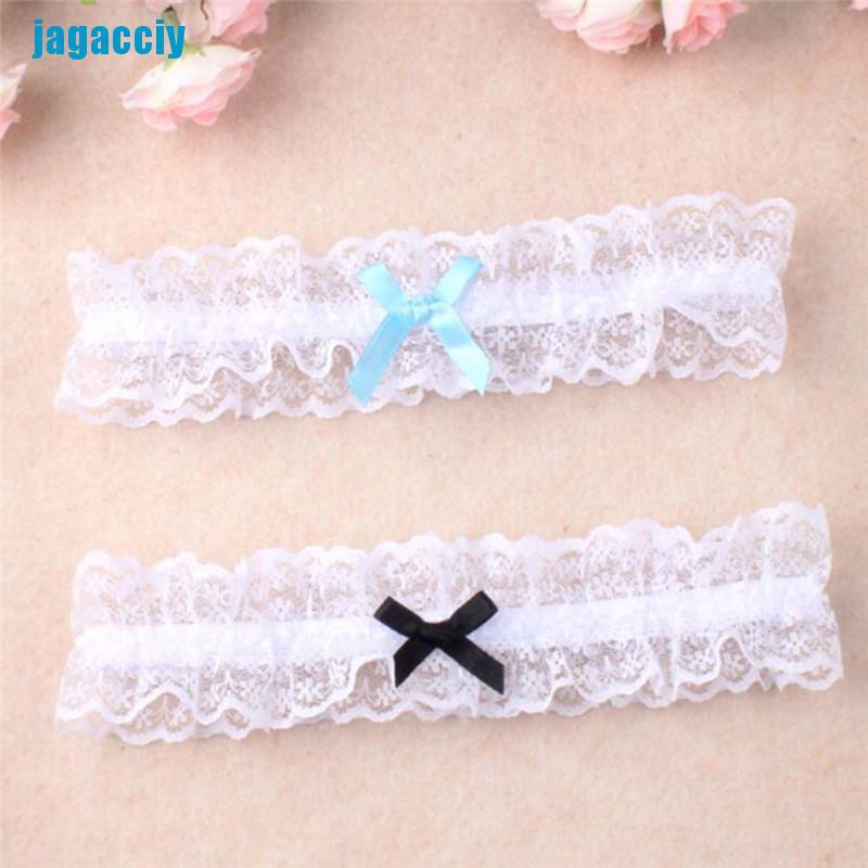 [jagacciy] Double Color Lace Ribbon Bowknot Wedding Bridal Hen Gift Garters Adjustable Sexy ggbo