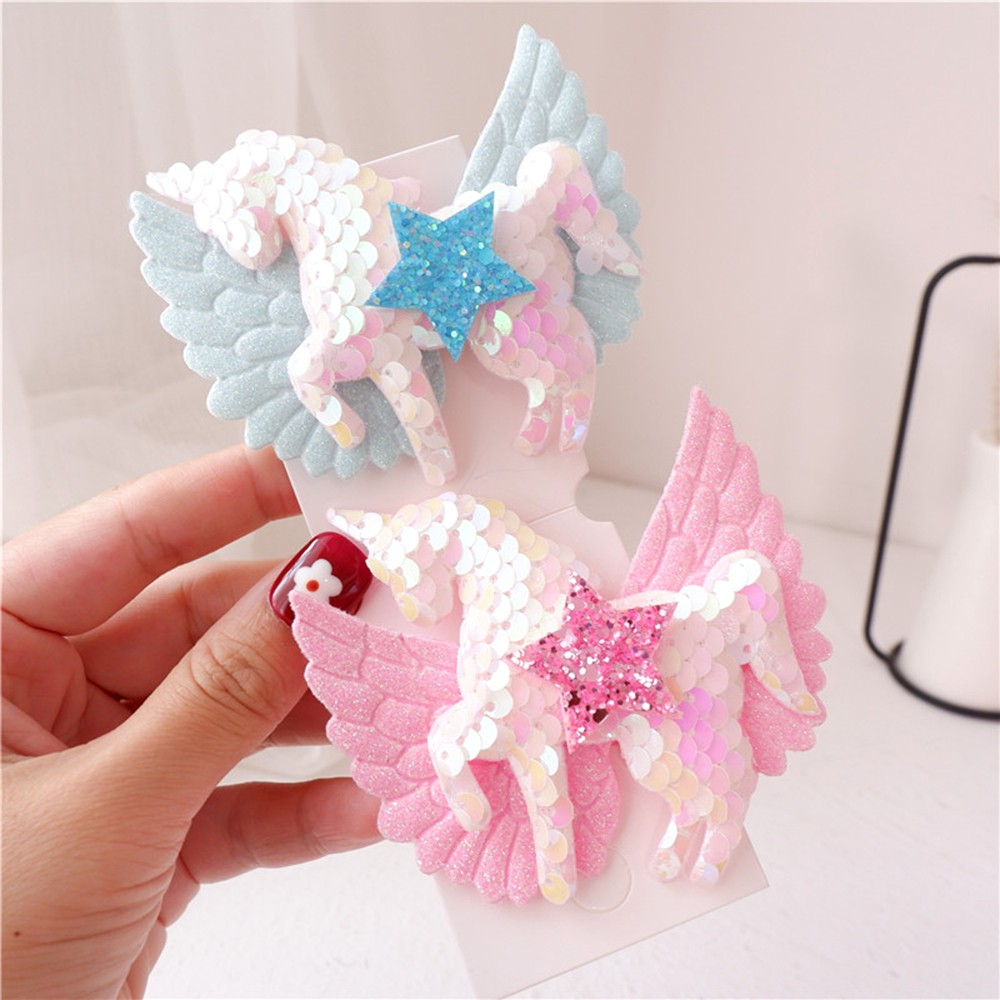 Kẹp tóc KIDSBOWS hình kỳ lân có cánh đính kim sa lấp lánh cho bé gái