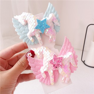 Kẹp tóc hình nơ kỳ lân phối sequin lấp lánh