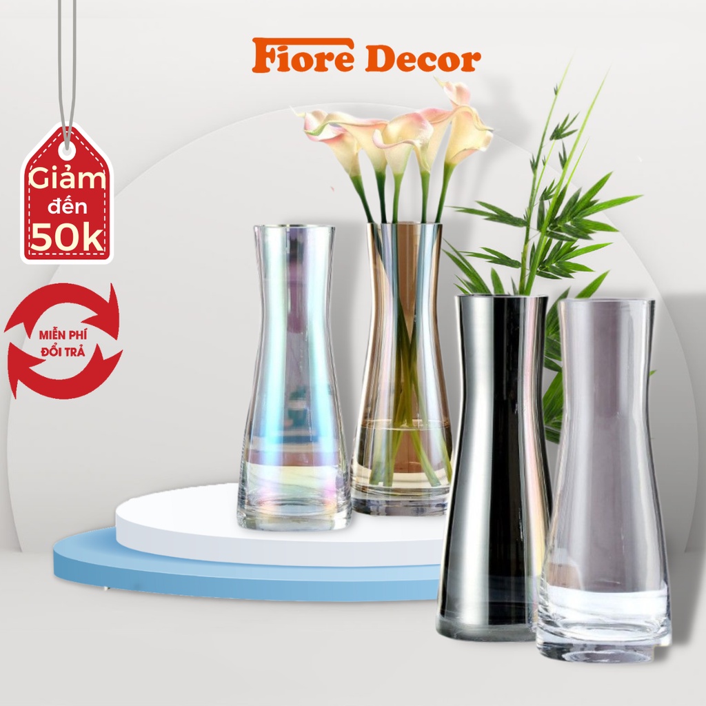 Bình hoa thủy tinh, lọ hoa thủy tinh dáng cổ điển có eo dễ cắm hoa Fiore