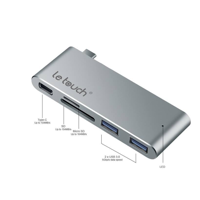 [Mã ELMS4 giảm 7% đơn 500K] LeTouch USB-C Combo HUB 5 in 1 Cho MacBook