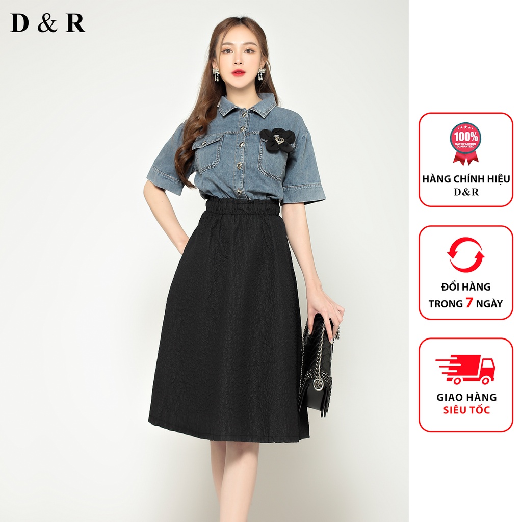 Đầm dự tiệc nữ bigsize váy jean thiết kế gân nổi Quảng Châu cao cấp thương hiệu thời trang D&R D192