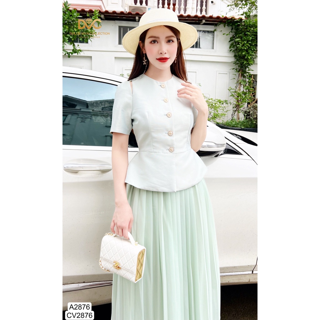 SET ÁO PEPLUM TAFTA XANH MINT + CHÂN VÁY XẾP LY S2876 - DOLCE VIVA COLLECTION