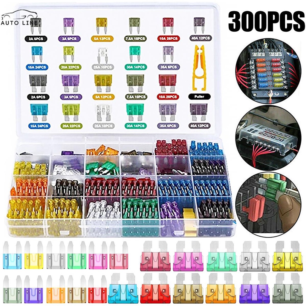 Set 300 Cầu Chì Lưỡi Mini Tiêu Chuẩn Cho Xe Hơi / Xe Tải / Tàu Thuyền RV SHOPCYC7851