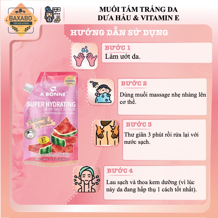 MUỐI TẮM CẤP ẨM - TẨY TẾ BÀO CHẾT SUPER HYDRATING - DƯA HẤU && VITAMIN E 350GR  - CHÍNH HÃNG C.A.C THÁI LAN