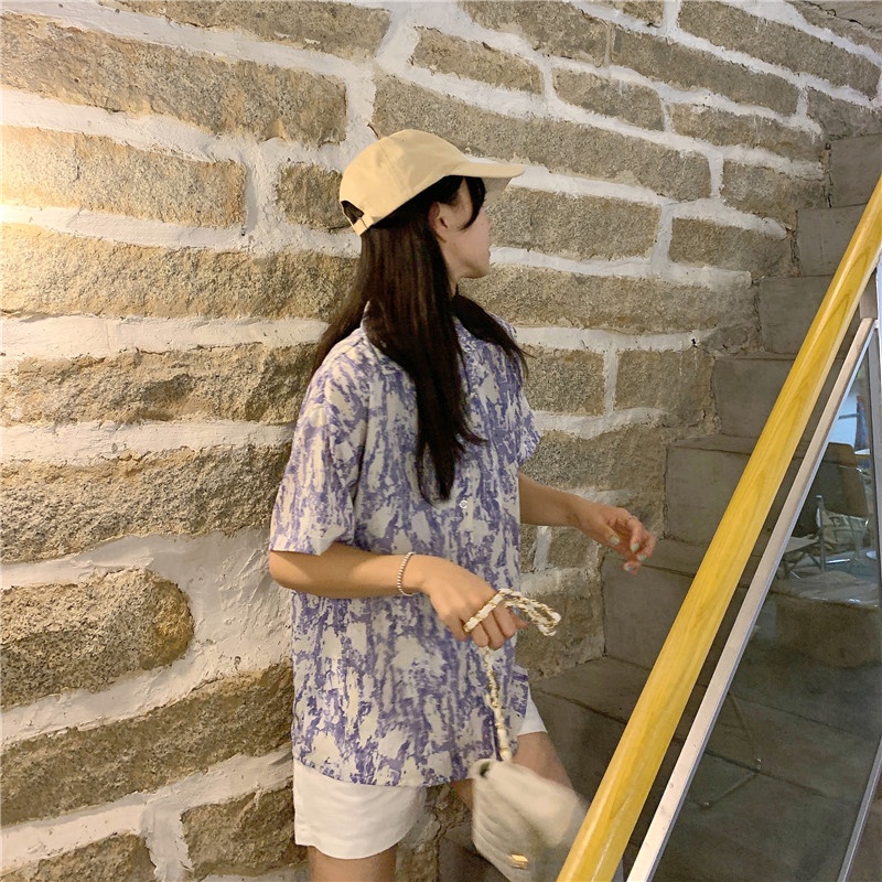 Áo Sơ Mi Tay Ngắn Dáng Rộng In Họa Tiết Hoa Phong Cách Hàn Quốc Thời Trang Mùa Hè Xinh Xắn