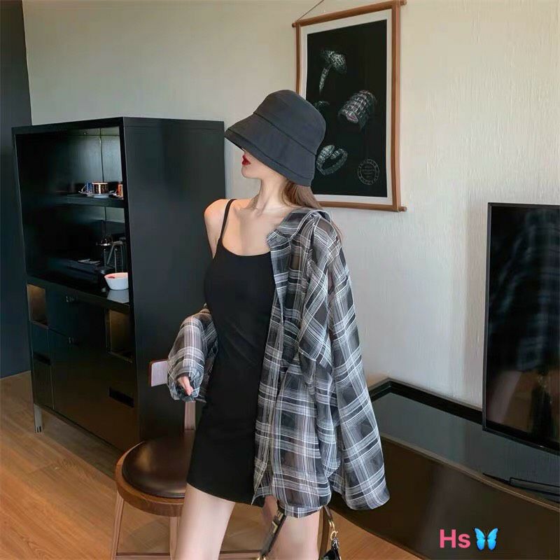 Set váy áo body mix sơ mi thụng kẻ caro HS