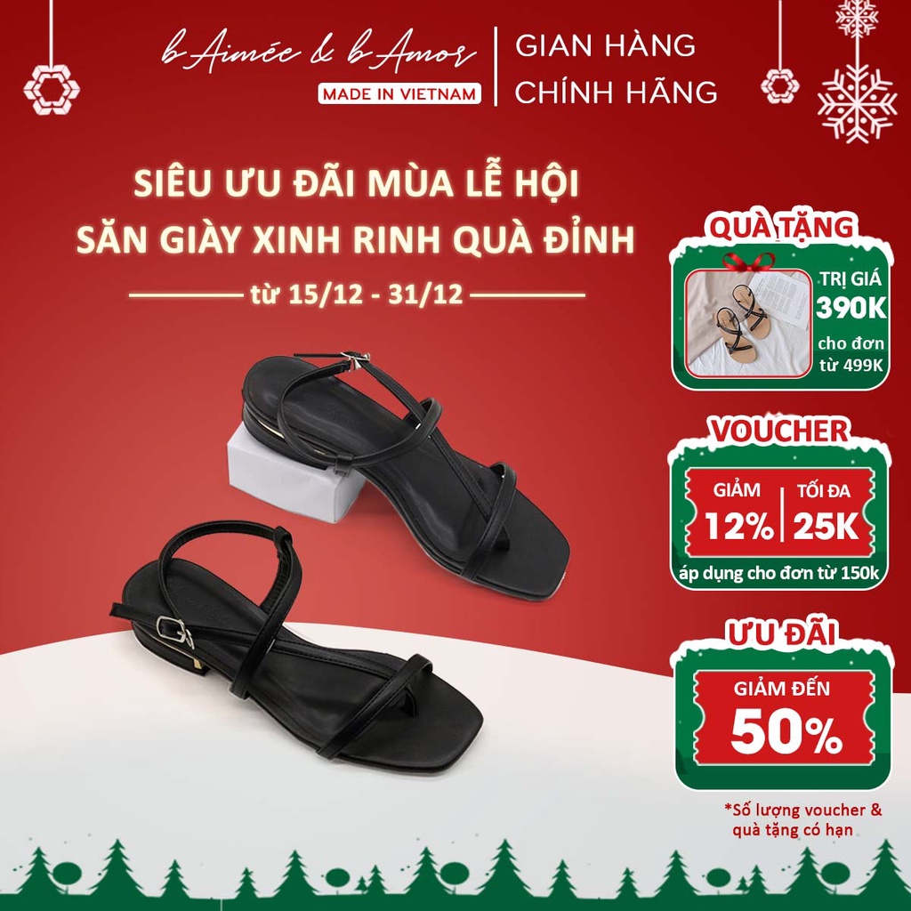 Sandal nữ xỏ ngón cao gót đế vuông viền vàng 2p quai chéo mảnh mũi vuông đẹp thời trang bAimée & bAmor - MS1535 - Hàng n
