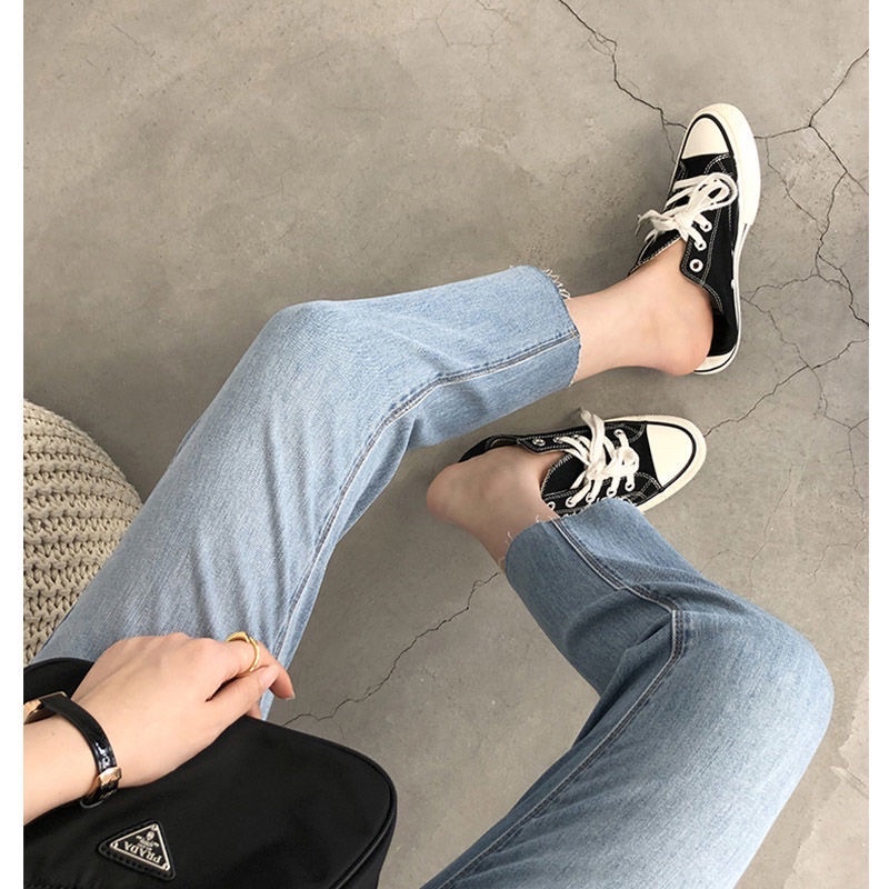 Freeship Quần Jean Ống Đứng Lưng Cao Xanh Cổ Điển Vintage
