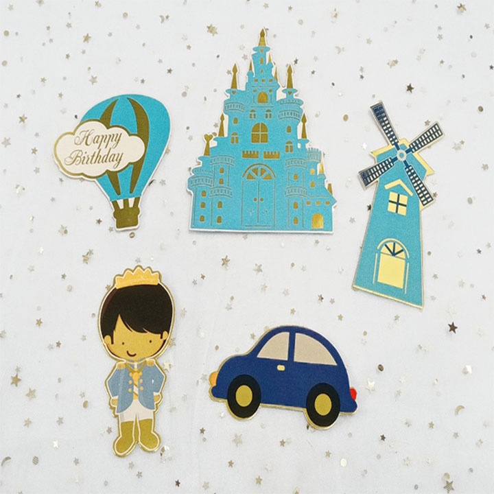 phụ kiện bánh kem [FREESHIP] set cắm hoàng tử lâu đài xanh