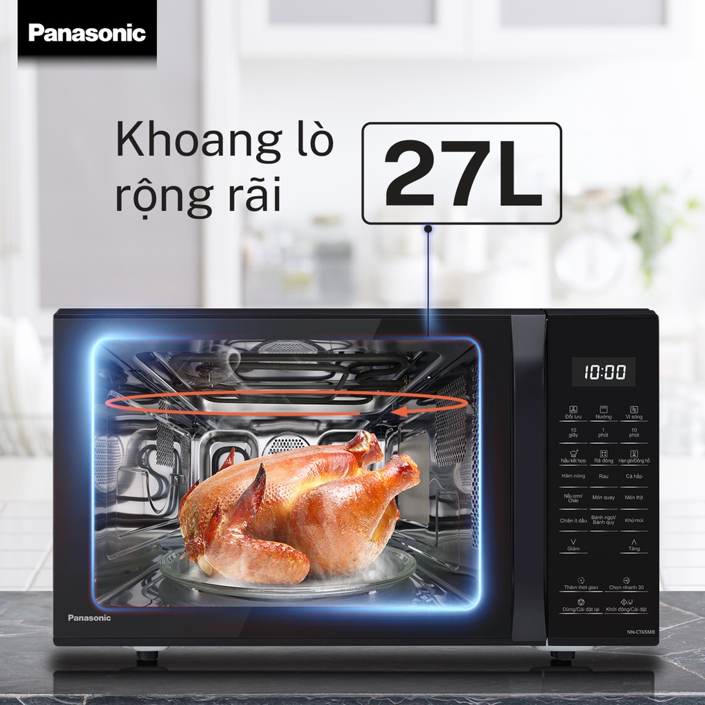 [Mã ELBAU7 giảm 7% đến 1TR]Lò vi sóng đối lưu chiên không dầu Panasonic nướng NN-CT65MBYUE 27L – 20 thực đơn