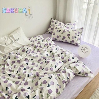Siêu sales- bộ ga giường và vỏ gối cotton poly lụa hoa tuylip tím vintage -bst chăn ga gối poly