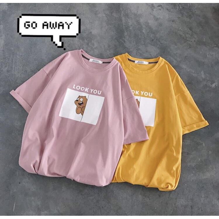 Áo thun tay lỡ form rộng gấu LOOK YOU 2 - Unisex nam nữ đều mặc được