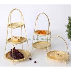 Mẹt tre tầng hình tròn đựng đồ ăn trang trí