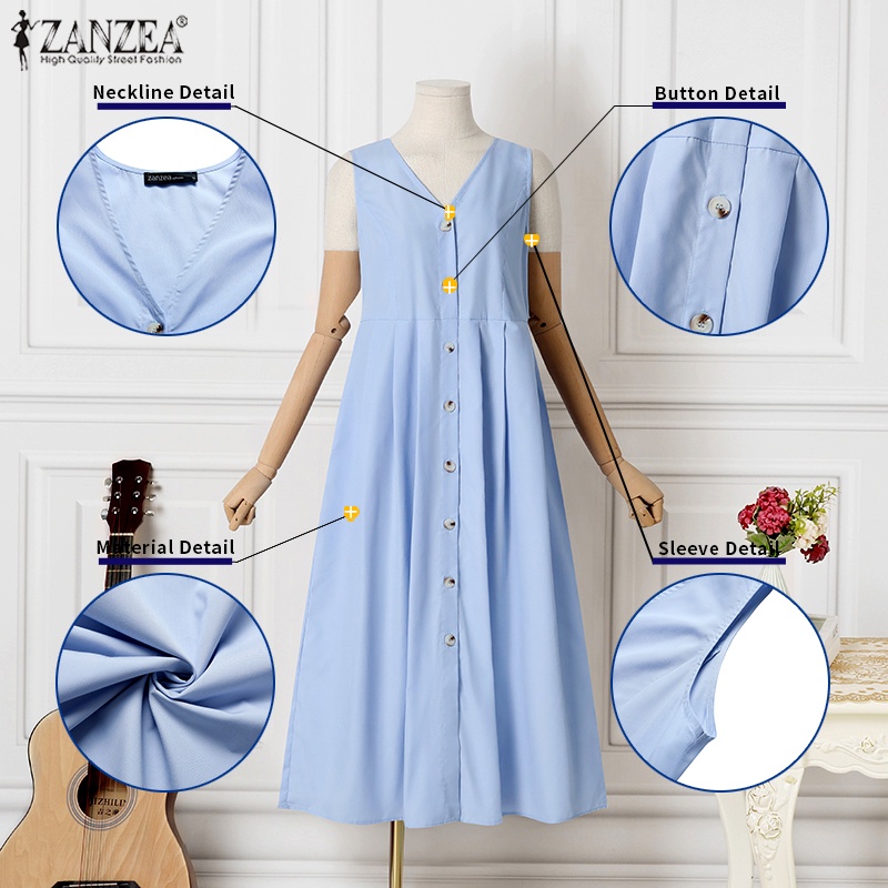 Đầm dài ZANZEA không tay cổ chữ V thời trang cho nữ