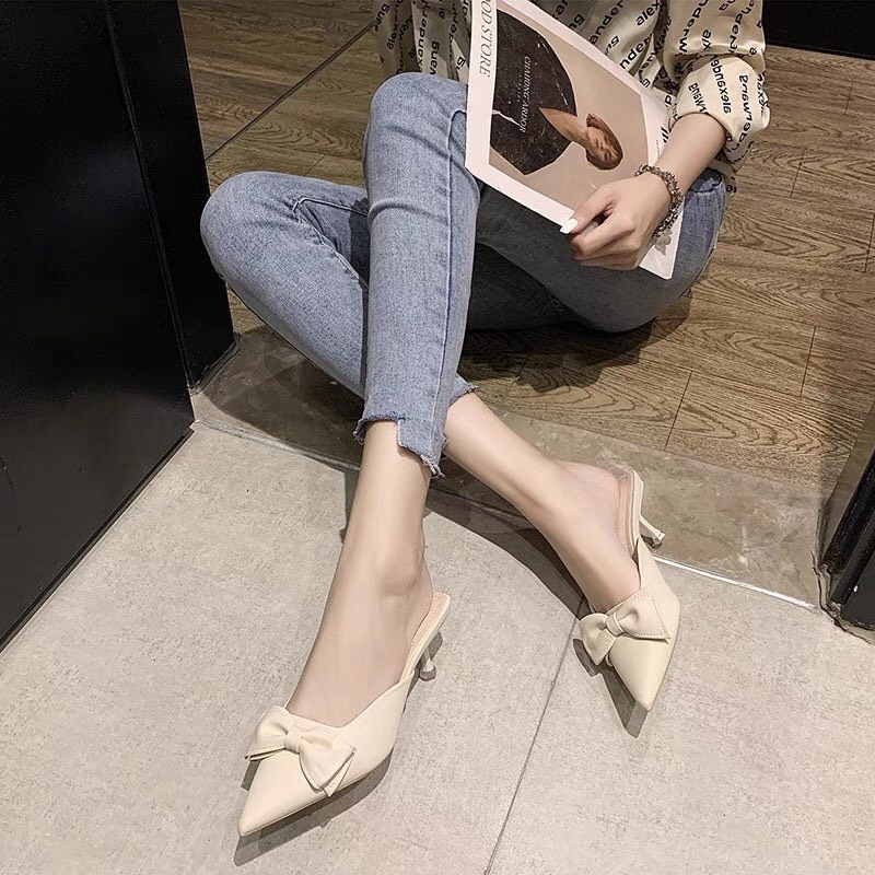 Sục Cao Gót Nữ 5 Phân thiết kế thắt nơ bít mũi Hàng đẹp chuẩn size