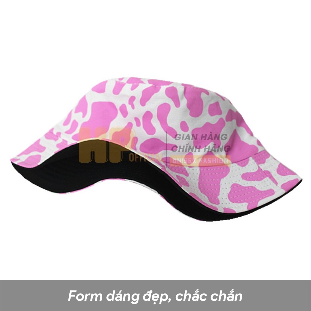 Mũ bucket bò sữa hồng ❤️ Nón vành tròn hoạ tiết hồng đen phong cách Ulzzang form unisex nam nữ - BK01