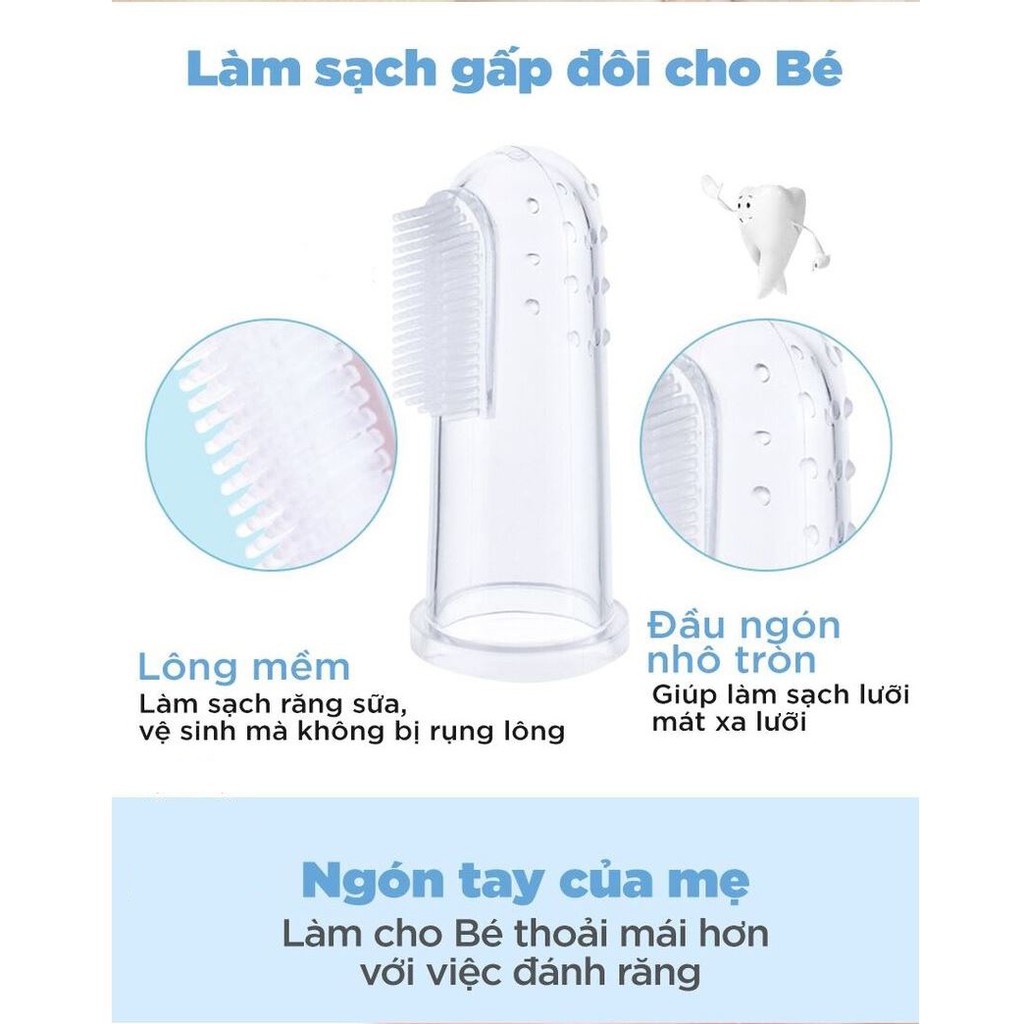 Dụng cụ tưa lưỡi, bàn chải đánh răng xỏ ngón Silicon [Có hộp giữ vệ sinh]