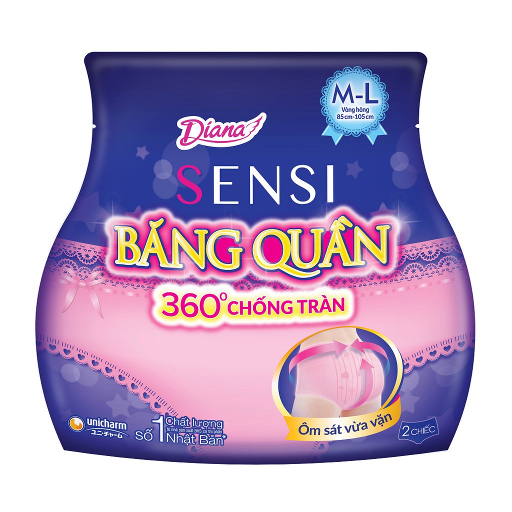 Băng vệ sinh quần Diana chống tràn 360 size M/L, Băng vệ sinh Diana ban đêm dạng quần gói 5 miếng