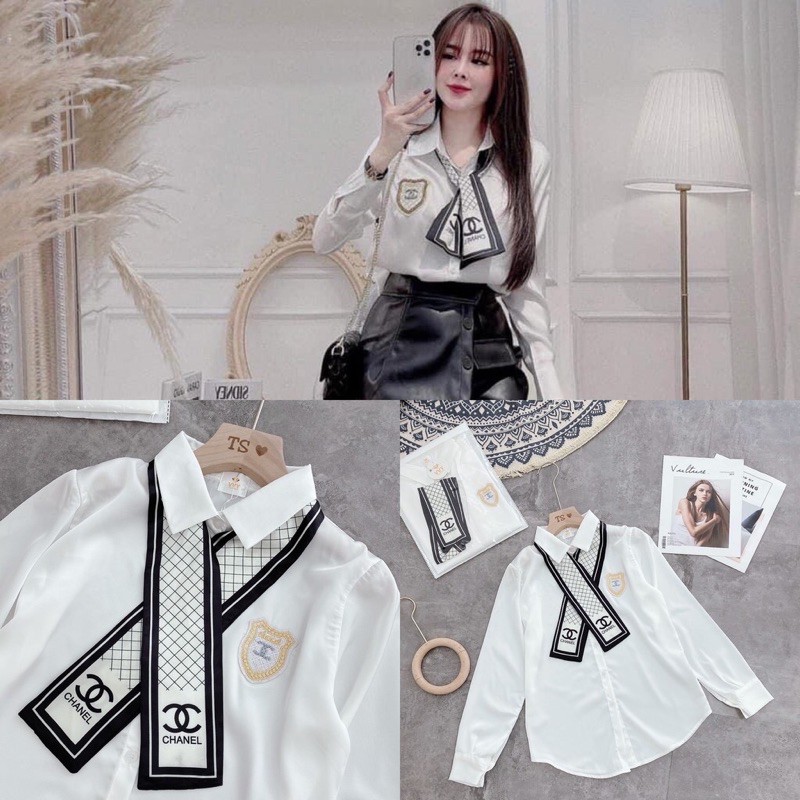 Áo Sơ mi lụa kèm khăn Chà Neo siêu xinh(ảnh thật)