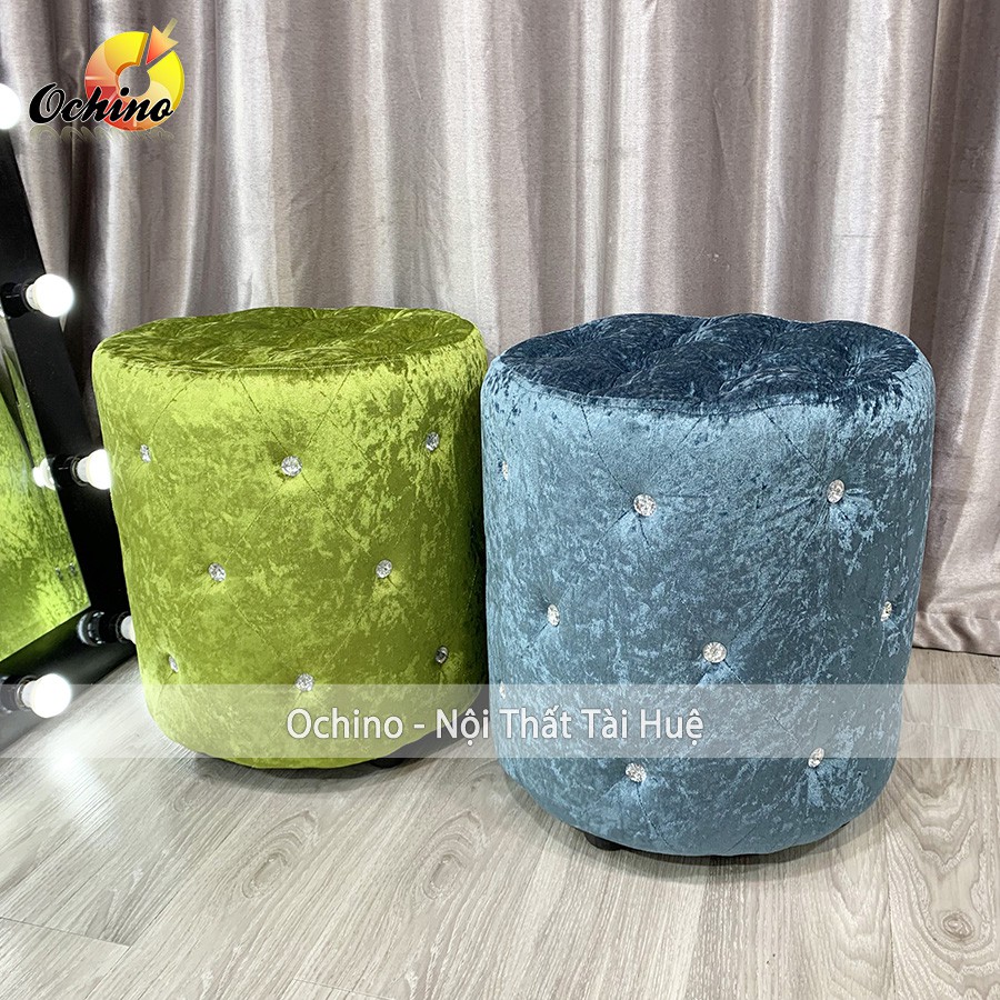 Đôn Tròn Trang điểm Đính Đá sang trọng, Đôn TRòn Sofa Cao 45cm- Đường Kính 40cm (Có SẴn)