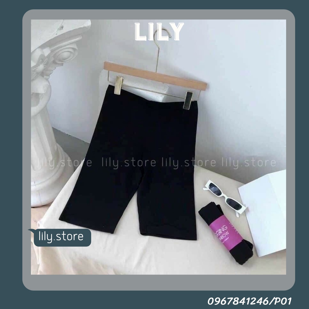 Quần legging nữ đùi lửng cạp cao, quần biker nữ đùi trên gối chất siêu co giãn dày dặn không bị xoắn cạp P01 LILY