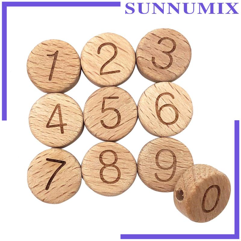 Set 10 Hạt Gỗ 15mm In Họa Tiết Chữ Cái Và Số Làm Trang Sức