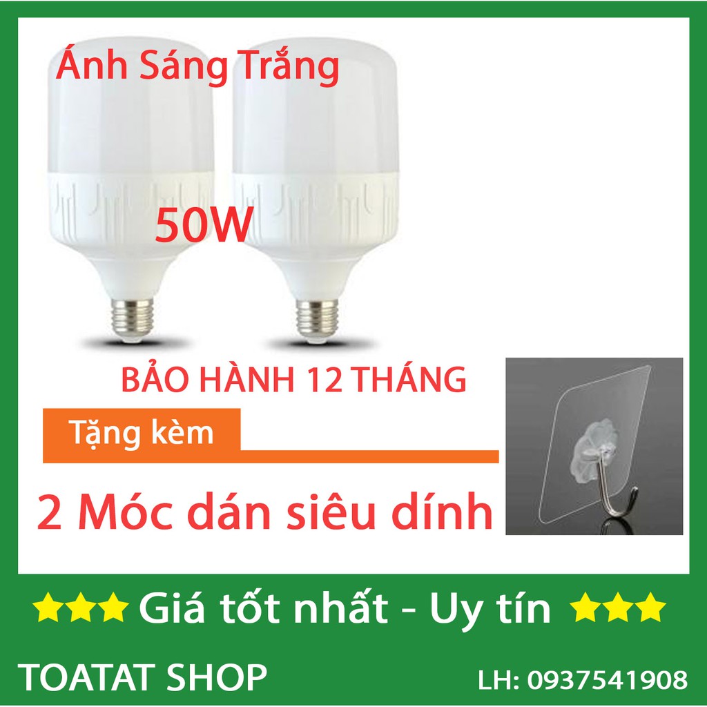 [Combo Sỉ] - Bộ 2 Bóng đèn Led trụ 50W (Ánh Sáng Trắng/Vàng) - tặng Móc treo siêu dính