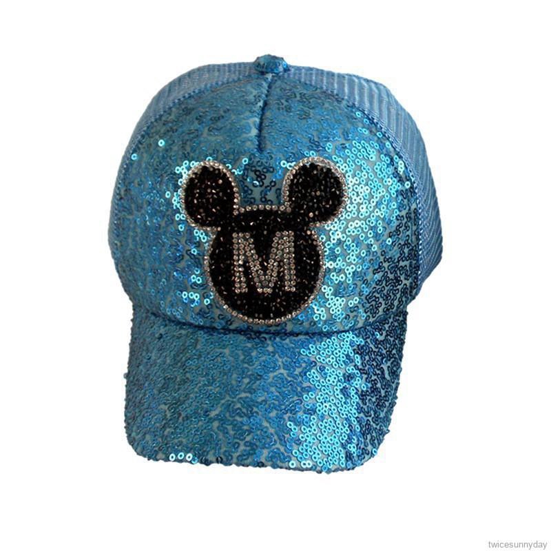 Mũ lưỡi trai đính sequin in biểu tượng chuột Mickey thời trang cho bé
