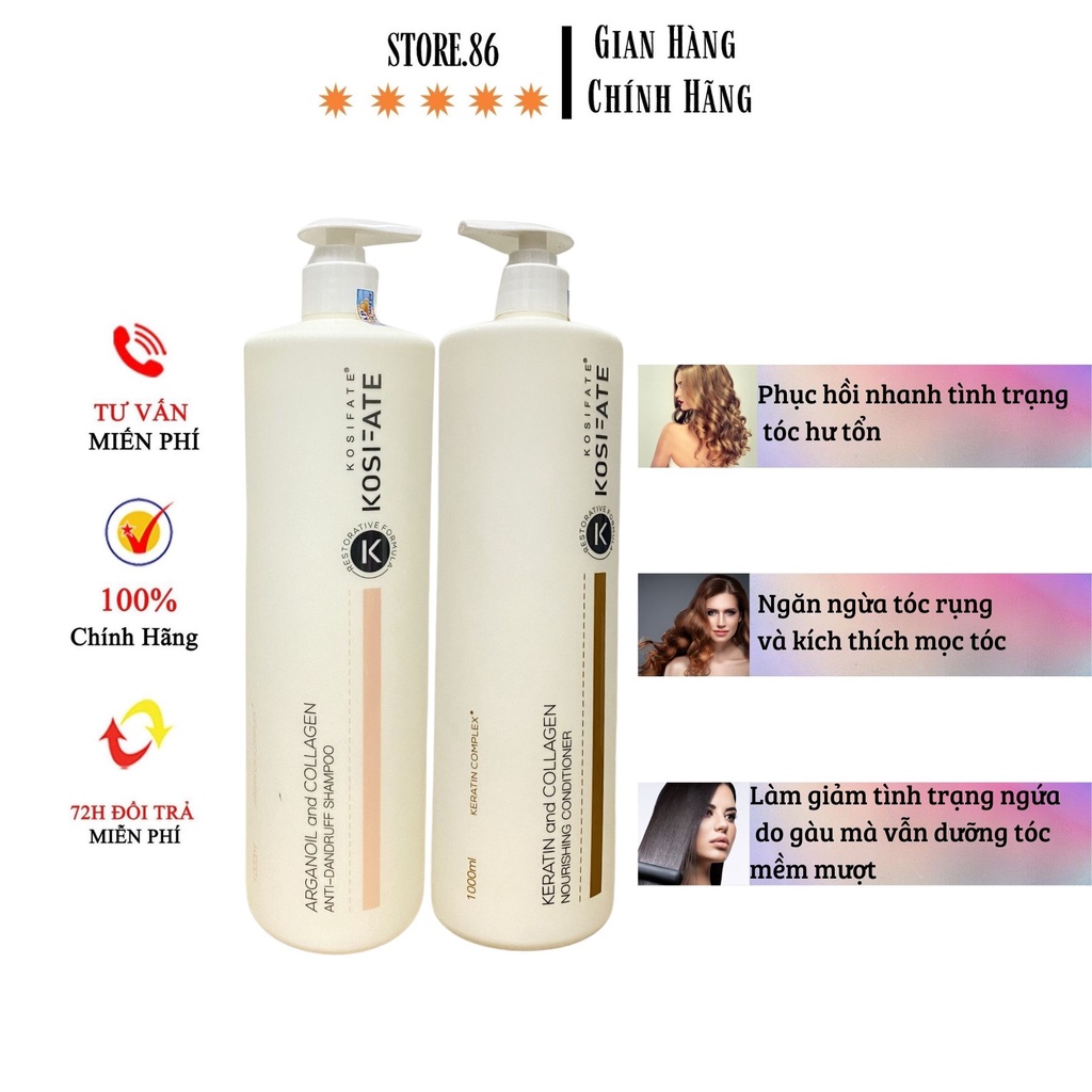 Dầu Gội xả dưỡng sinh KOSIFATE PHỤC HỒI ĐA TẦNG TÓC HƯ TỔN, sạch gàu bổ sung dưỡng chất cho tóc hàng hiệu chính hãng