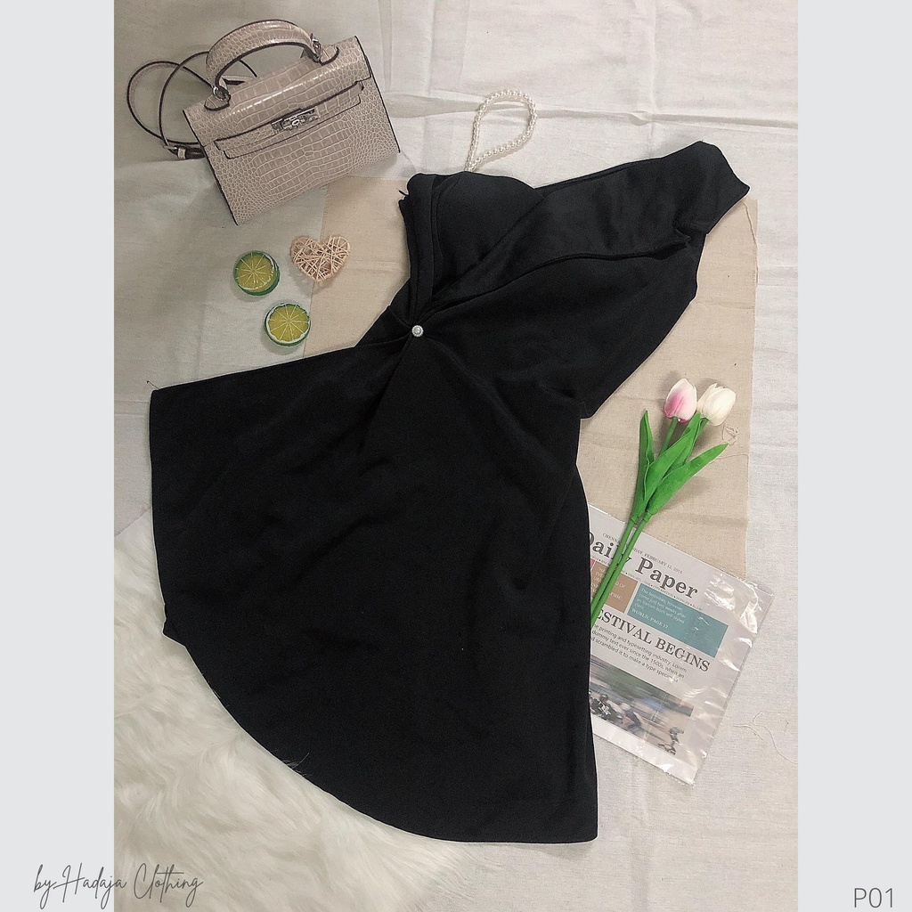 Váy dự tiệc nữ ❣️ đầm xòe lệch vai dây cườm kèm mút ngực sang trọng P01 | BigBuy360 - bigbuy360.vn