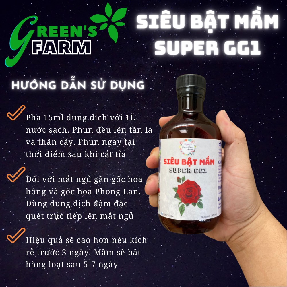 Phân bón SIÊU KÍCH MẦM – Super GG1 – Phân bón hữu cơ chiết xuất Rong biển - Chuyên cho Hoa Hồng PHONG LAN – Green’s Farm