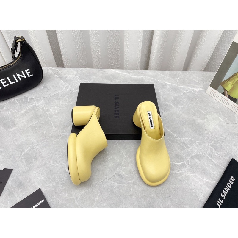 Giày sục cao gót mũi vuông thương hiệu Jil Sander da thật cao cấp nhiều màu