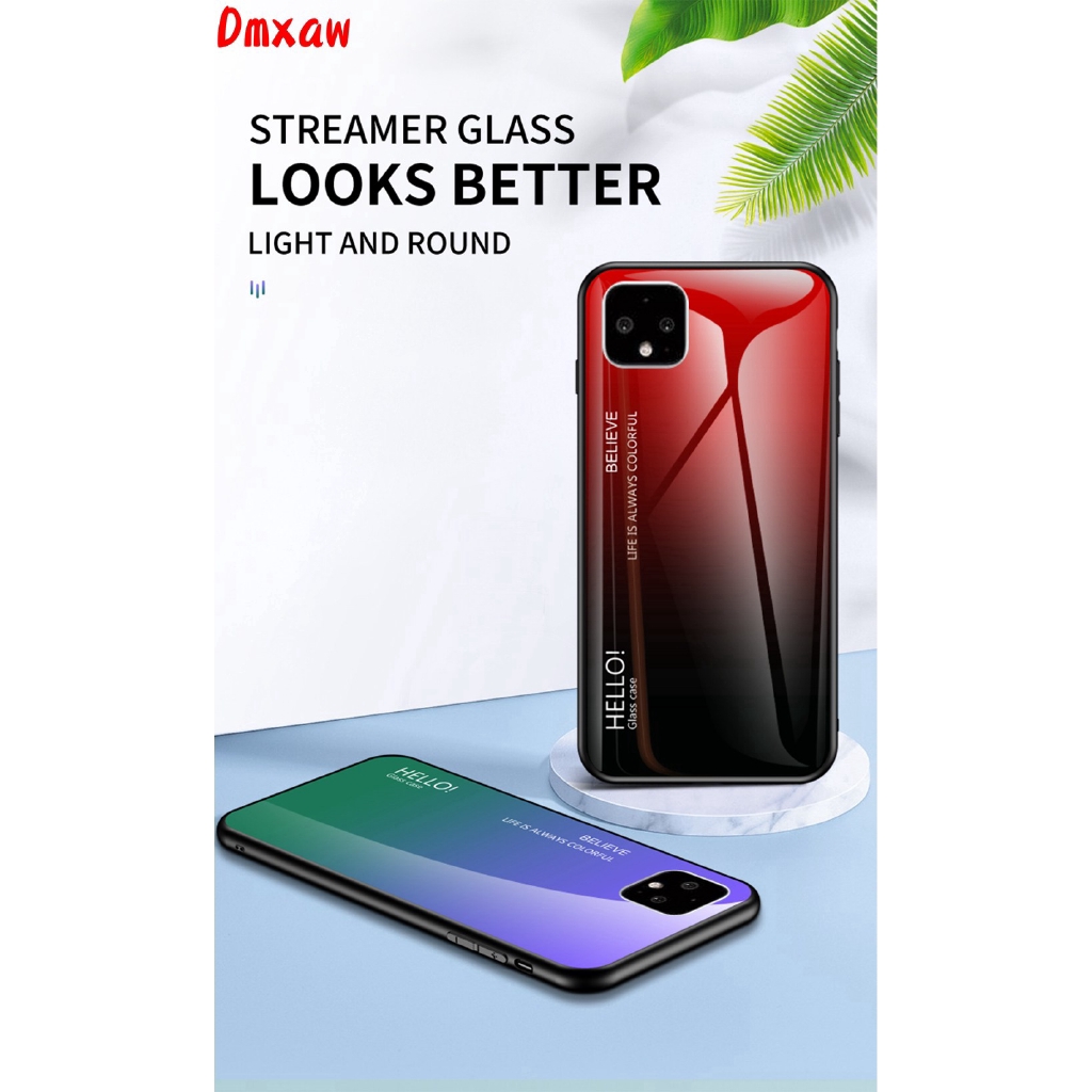 Ốp điện thoại mặt kính cường lực cứng viền mềm màu gradient dành cho Google Pixel 4 3A 3 2 XL