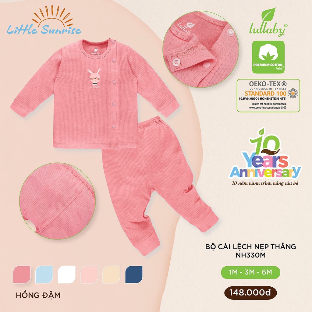 [ LULLABY ] Bộ quần áo cài lệch nẹp thẳng cho bé sơ sinh đến 6 tháng NH330M