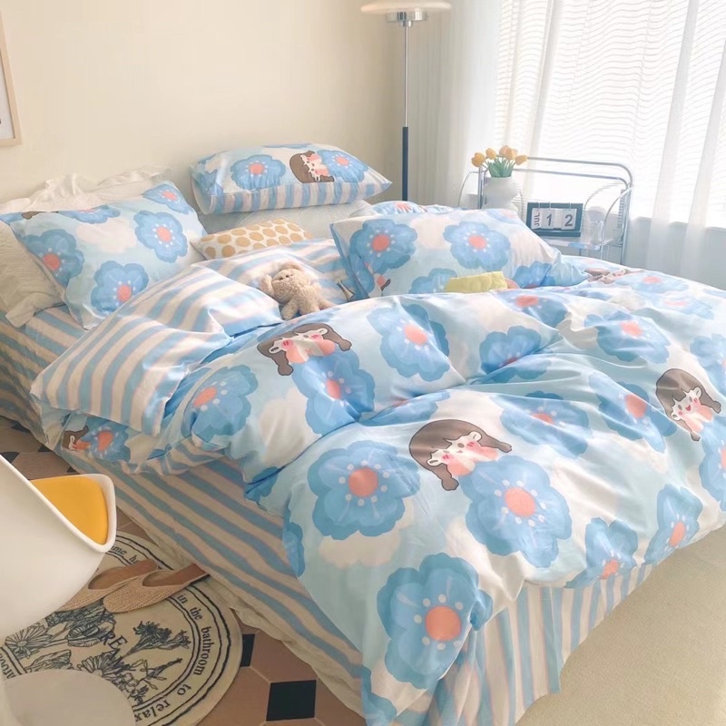 Bộ Chăn Ga Gối Cotton Living - 100% Cotton Hoạ Tiết Con Vật Ngộ Nghĩnh Cho Bé