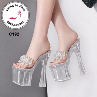 Giày cao gót 20cm đế to trong quai trong đính hoa đá pha lê  ms C192