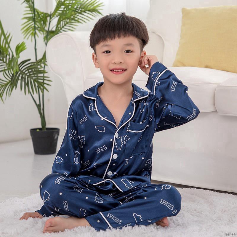Bộ Đồ Ngủ Pijama Dài Tay Bằng Lụa Satin Cho Bé