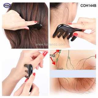 Lược sừng đen 5 răng đẹp (Size: S - 9cm) chải tóc xoăn, rối, xù - Massa đầu giúp lưu thông khí huyết - Hahanco- COH144B