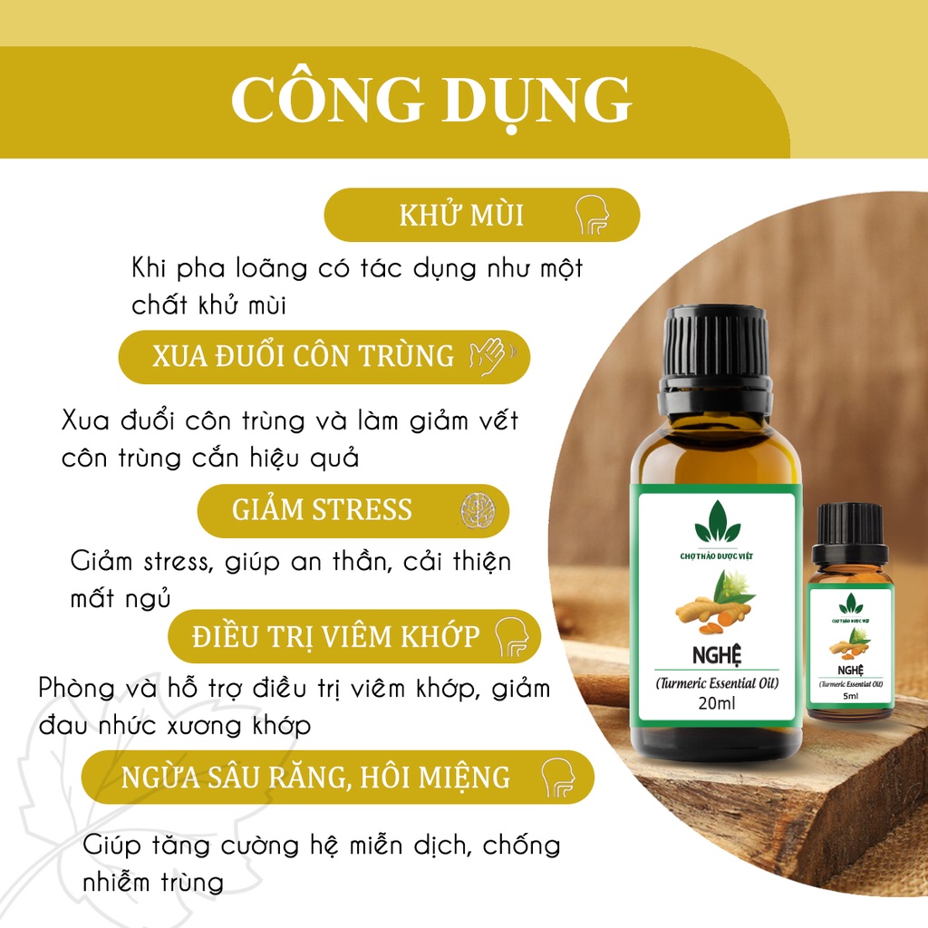 Tinh dầu Nghệ 100ml, sáng da, mờ nám, sẹo thâm, vết chân chim, đồi mồi - Chợ Thảo Dược Việt